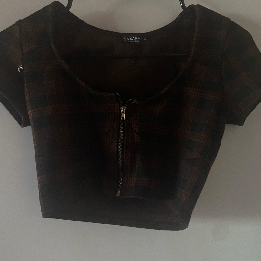 Liz&Sara Plaid Cropped Zipper Up CropTop